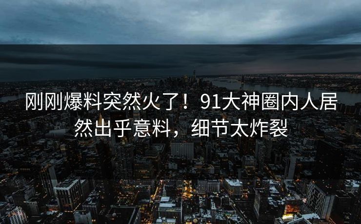 刚刚爆料突然火了!91大神圈内人居然出乎意料,细节太炸裂